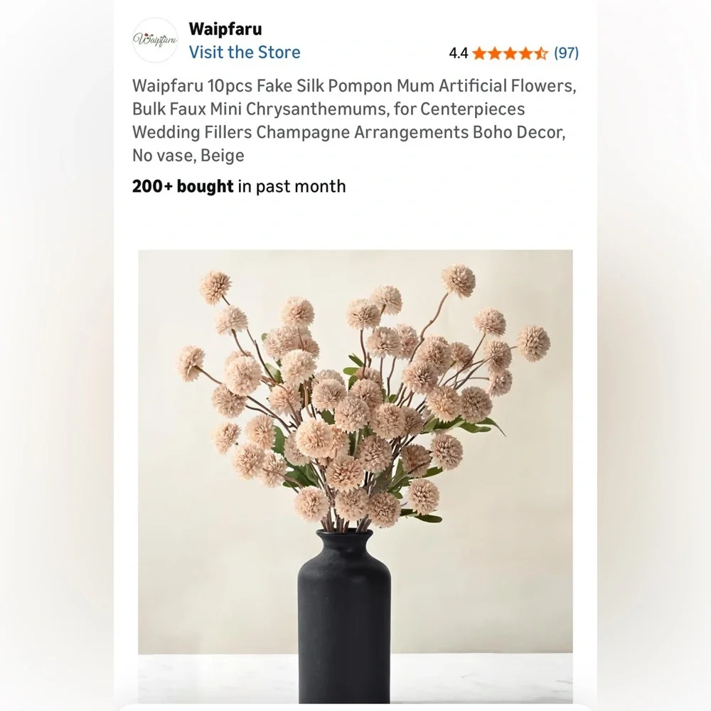 New Faux Mini Mums 10 Pcs Centerpiece Champagne Color Boho Decor Silk Florals